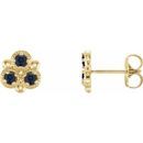 Created Sapphire Earrings in 14 Karat Yellow Gold Chatham Lab-Created Genuine Sapphire Three-Stone Earrings