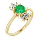 Genuine Chatham Created Emerald Ring in 14 Karat Yellow Gold Chatham Lab-Created Emerald & 1/4 Carat Diamond Ring