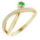 Genuine Chatham Created Emerald Ring in 14 Karat Yellow Gold Chatham Lab-Created Emerald & 1/5 Carat Diamond Ring