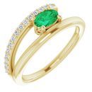 Genuine Chatham Created Emerald Ring in 14 Karat Yellow Gold Chatham Lab-Created Emerald & 1/8 Carat Diamond Ring