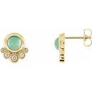 Green Chrysophrase Earrings in 14 Karat Yellow Gold Chrysoprase & 1/8 Carat Diamond Earrings
