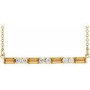 Golden Citrine Necklace in 14 Karat Yellow Gold Citrine & 1/5 Carat Diamond Bar 16-18