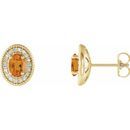 Golden Citrine Earrings in 14 Karat Yellow Gold Citrine & 1/5 Carat Diamond Halo-Style Earrings