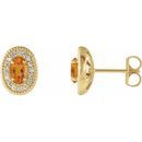 Golden Citrine Earrings in 14 Karat Yellow Gold Citrine & 1/8 Carat Diamond Halo-Style Earrings