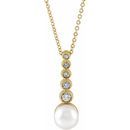 White Akoya Pearl Necklace in 14 Karat Yellow Gold Cultured Akoya Pearl & 1/8 Carat Diamond Bar 16-18