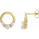 White Seed Pearl Earrings in 14 Karat Yellow Gold Cultured Seed Pearl & .06 Carat Diamond Circle Earrings