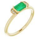 Genuine Emerald Ring in 14 Karat Yellow Gold Emerald & .02 Carat Diamond Stackable Ring