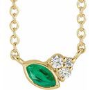 Genuine Emerald Necklace in 14 Karat Yellow Gold Emerald & .03 Carat Diamond 16
