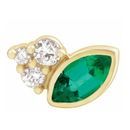 Genuine Emerald Earrings in 14 Karat Yellow Gold Emerald & .03 Carat Diamond Right Earring
