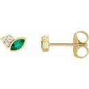 Genuine Emerald Earrings in 14 Karat Yellow Gold Emerald & .05 Carat Diamond Earrings