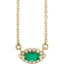 Genuine Emerald Necklace in 14 Karat Yellow Gold Emerald & .05 Carat Diamond Halo-Style 16