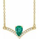 Genuine Emerald Necklace in 14 Karat Yellow Gold Emerald & .06 Carat Diamond 16