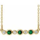 Genuine Emerald Necklace in 14 Karat Yellow Gold Emerald & .08 Carat Diamond Bezel-Set Bar 16-18