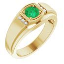 Genuine Emerald Ring in 14 Karat Yellow Gold Emerald & .08 Carat Diamond Men's Ring
