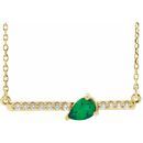 Genuine Emerald Necklace in 14 Karat Yellow Gold Emerald & 1/10 Carat Diamond 16