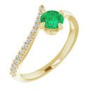 Genuine Emerald Ring in 14 Karat Yellow Gold Emerald & 1/10 Carat Diamond Bypass Ring