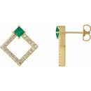 Genuine Emerald Earrings in 14 Karat Yellow Gold Emerald & 1/3 Carat Diamond Earrings