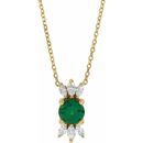 Genuine Emerald Necklace in 14 Karat Yellow Gold Emerald & 1/4 Carat Diamond 16-18