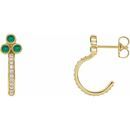 Genuine Emerald Earrings in 14 Karat Yellow Gold Emerald & 1/4 Carat Diamond J-Hoop Earrings