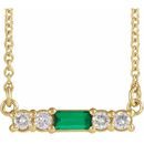 Genuine Emerald Necklace in 14 Karat Yellow Gold Emerald & 1/5 Carat Diamond 18