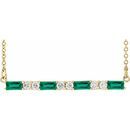 Genuine Emerald Necklace in 14 Karat Yellow Gold Emerald & 1/5 Carat Diamond Bar 16-18