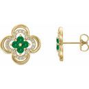 Genuine Emerald Earrings in 14 Karat Yellow Gold Emerald & 1/5 Carat Diamond Clover Earrings