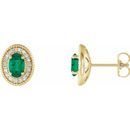 Genuine Emerald Earrings in 14 Karat Yellow Gold Emerald & 1/5 Carat Diamond Halo-Style Earrings