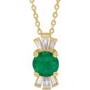 Genuine Emerald Necklace in 14 Karat Yellow Gold Emerald & 1/6 Carat Diamond 16-18