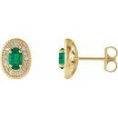 Genuine Emerald Earrings in 14 Karat Yellow Gold Emerald & 1/8 Carat Diamond Halo-Style Earrings
