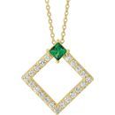 Genuine Emerald Necklace in 14 Karat Yellow Gold Emerald & 3/8 Carat Diamond 16-18