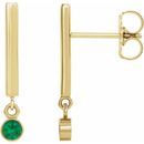Genuine Emerald Earrings in 14 Karat Yellow Gold Emerald Bar Earrings