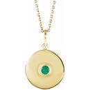 Genuine Emerald Necklace in 14 Karat Yellow Gold Emerald Disc 16-18