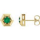 Genuine Emerald Earrings in 14 Karat Yellow Gold Emerald Geometric Earrings