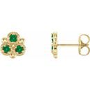 Genuine Emerald Earrings in 14 Karat Yellow Gold Emerald Three-Stone Earrings