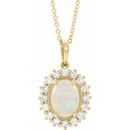 Ethiopian Opal Necklace in 14 Karat Yellow Gold Ethiopian Opal & 1/2 Carat Diamond Halo-Style 16-18