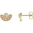 Fire Opal Earrings in 14 Karat Yellow Gold Ethiopian Opal & Pink Sapphire Fan Earrings
