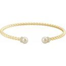 Freshwater Pearl Bracelet in 14 Karat Yellow Gold Freshwater Cultured Pearl & 1/10 Carat Diamond Cuff Bracelet