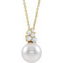 White Pearl Necklace in 14 Karat Yellow Gold Freshwater Cultured Pearl & 1/4 Carat Diamond 16-18
