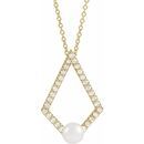 Cultured Freshwater Pearl Necklace in 14 Karat Yellow Gold Freshwater Cultured Pearl & 1/4 Carat Diamond Geometric 16-18