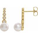 Freshwater Pearl Earrings in 14 Karat Yellow Gold Freshwater Cultured Pearl & 1/8 Carat Diamond Earrings