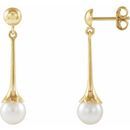 Cultured Freshwater Pearl Earrings in 14 Karat Yellow Gold Freshwater Pearl Dangle Earrings with Backs
