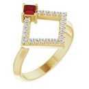 Red Garnet Ring in 14 Karat Yellow Gold Garnet & 1/5 Carat Diamond Geometric Ring