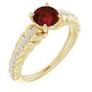 Red Garnet Ring in 14 Karat Yellow Gold Garnet & 1/8 Carat Diamond Ring