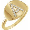 White Diamond Ring in 14 Karat Yellow Gold Initial A 1/10 Carat Diamond Ring