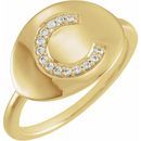White Diamond Ring in 14 Karat Yellow Gold Initial C .08 Carat Diamond Ring