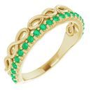 Genuine Chatham Created Emerald Ring in 14 Karat Yellow Gold Lab-Created Emerald Stackable Infinity-Inspired Heart Ring