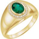 Genuine 14 Karat Yellow Gold Men's Genuine Chatham Emerald & Diamond Accented Ring