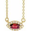 Red Garnet Necklace in 14 Karat Yellow Gold Mozambique Garnet & .05 Carat Diamond Halo-Style 16