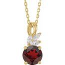 Red Garnet Necklace in 14 Karat Yellow Gold Mozambique Garnet & 1/10 Carat Diamond 16-18
