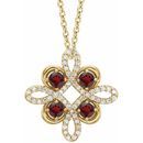 Red Garnet Necklace in 14 Karat Yellow Gold Mozambique Garnet & .17 Carat Diamond Clover 18